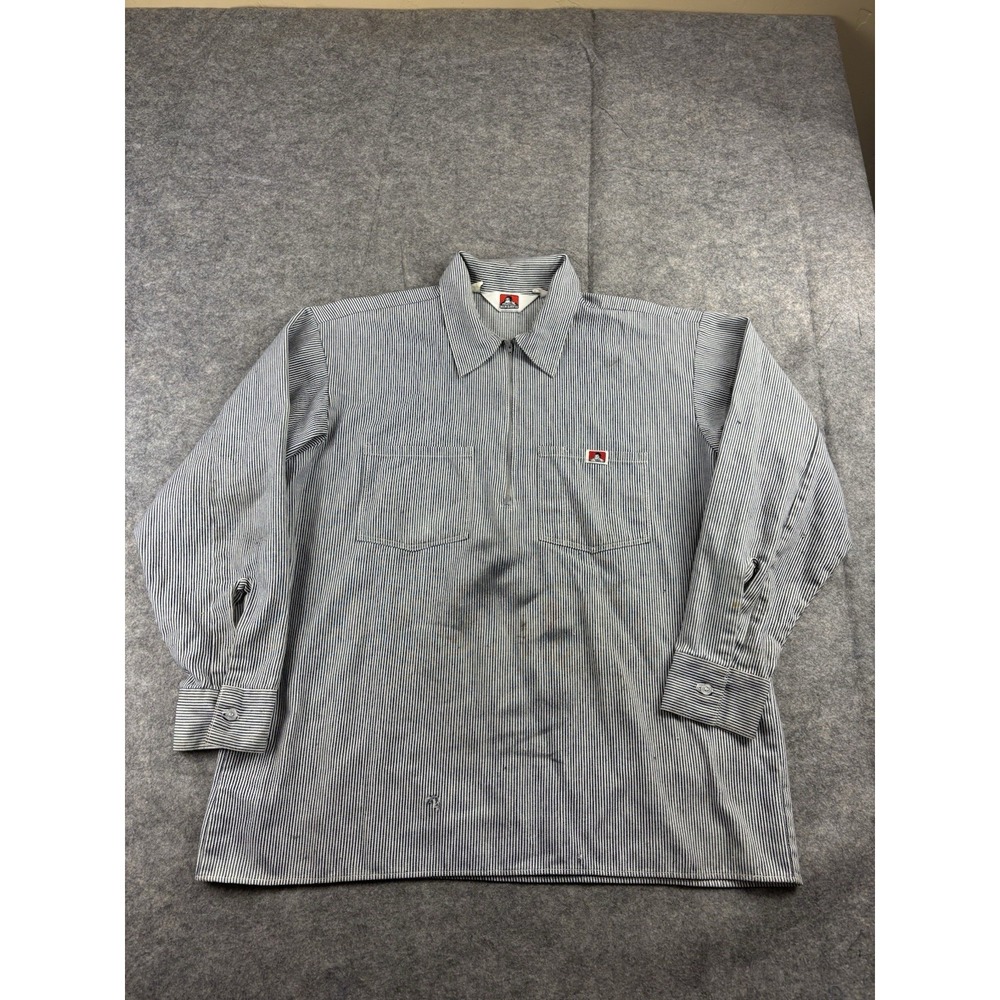 VTG Ben Davis‎ Hickory Stripe 1/2 Zip talon Workwear Long sleeve Shirt Men's XL